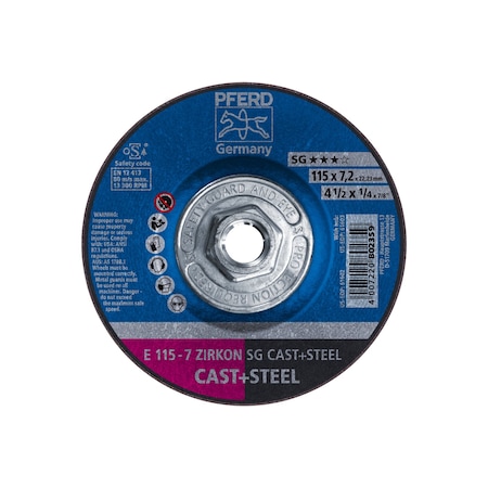 Pferd 4-1/2" x 1/4 Grinding Wheel, 5/8-11 Thd. - ZIRKON SG CAST+STEEL - Type 27 61603